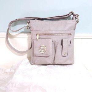 NEW BLUSH Gold Medium FAUX Leather Crossbody Shoulder Bag Purse Top Zip Pockets